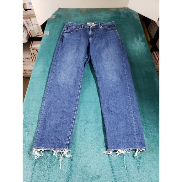LOFT Jeans Womens 8 Blue The Super Soft Girlfriend Raw Hem Medium Wash Denim - Picture 1 of 13